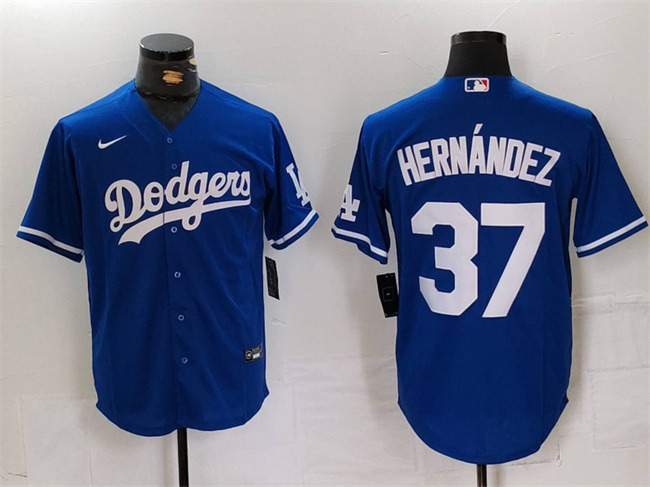 Men's Los Angeles Dodgers #37 Teoscar Hernández Blue Cool Base Stitched Baseball Jersey